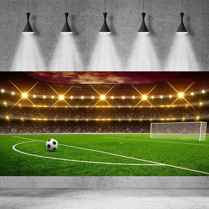 Football Stadium Photography Background Sports Birthday Party Sports Game Party Backdrop Green Glass Football Field Spotlight Lights Children Adult Sports Club Studio Portrait Props 20x10ft