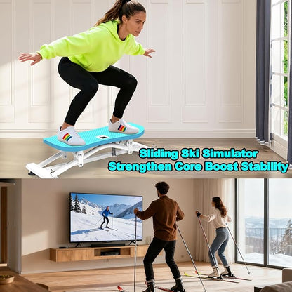 Indoor Rock Stepper w/ Resistance Bands, Sliding Balance Board Trainer Machine for Full Body Card Workout, Non-Slip Stable Home Exercise Equipment for Legs Core Arms Training, Compact Fitness Stepper