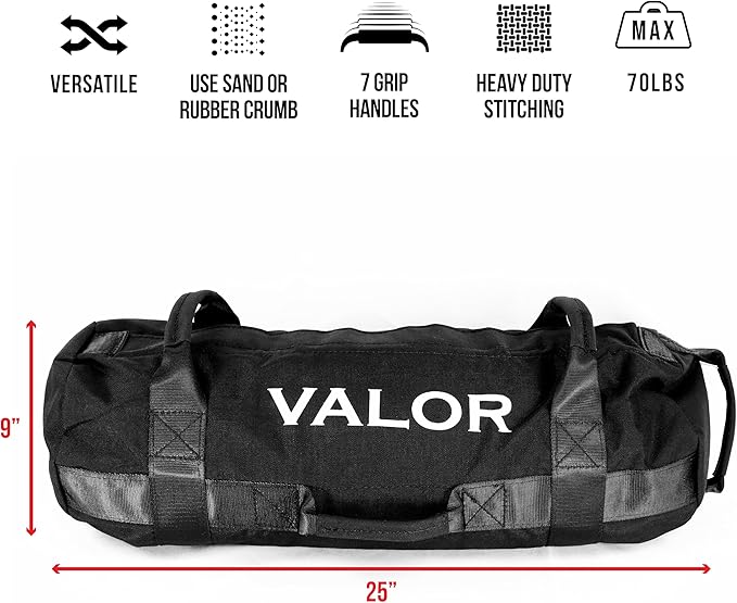 Valor Fitness Self- Fill Sandbags- Stone & Atlas Style - Built in Filler Bags 50,70, 100 or 200 lb Options Strength Training Workouts