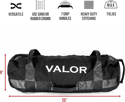 Valor Fitness Self- Fill Sandbags- Stone & Atlas Style - Built in Filler Bags 50,70, 100 or 200 lb Options Strength Training Workouts
