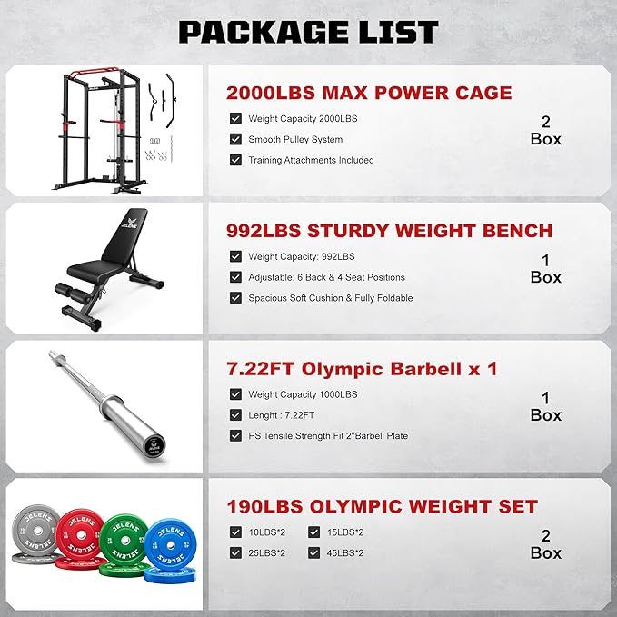 S11 Power Cage, 2000LB Multi-Function Power Rack with LAT Pulldown, Squat Rack with Adjustable Pulley System and Training Attachments, Weight Rack for Home Gym