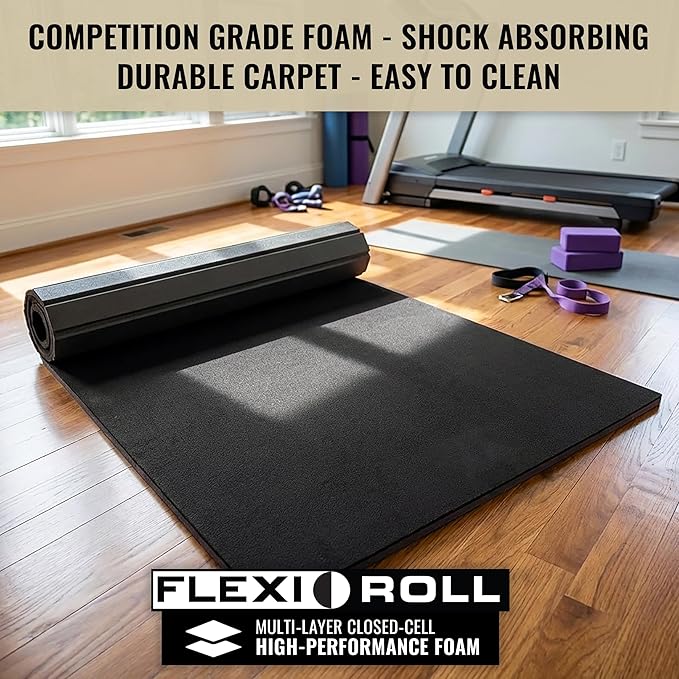 Dollamur 5'x10'x1-3/8" Gymnastics Mat, Carpeted Mat for Tumbling and Cheerleading, FLEXI-Roll®