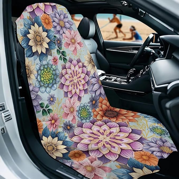 Bulopur Boho Dahlia Floral Car Sweat Towel Seat Cover After Gym Workouts Dogs and Outdoor Activities Beach Towel Car Seat Covers Front Seats Universal Auto Accessories for Women Girly