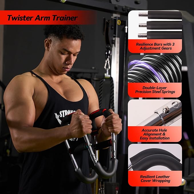 Twister Arm Trainer, Adjustable Chest Workout Equipment with 6 Resistance Levels Springs (30-160 Lbs), Arm Trainer for Men & Women, Detachable Home Gym Fitness Trainer with Anti-Slip Handles