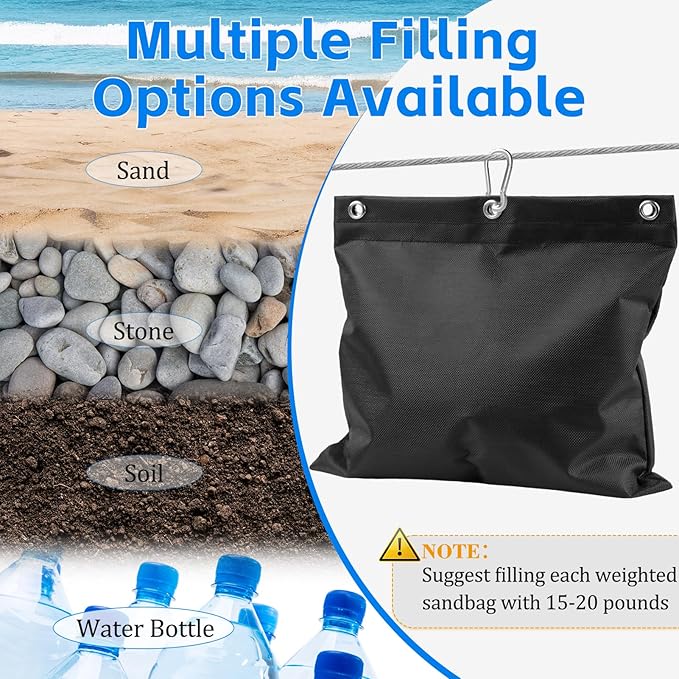 10-Pack Photography Small Sandbags Weight Bag with Carabiner(Max Capacity 15 LBS), 1680D Heavy Duty Oxford Cloth Sand Bag for Photo Studio Light Stand, Video Tripod, C Stands, Pool Cover(No Sand)