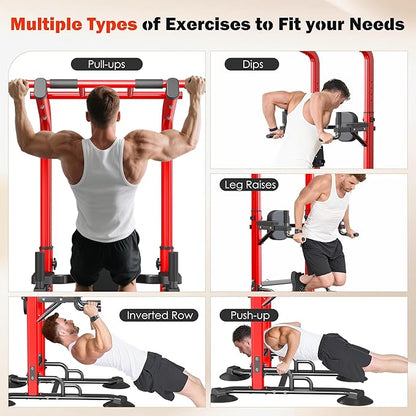 DlandHome Pull Up Bar Power Tower Dip Station, Height Adjustable Heavy Duty Workout Dip Stand, Multi-Functional Strength Training Machine for Men Women Home Gym