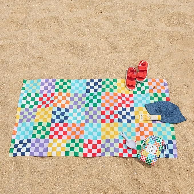Dock & Bay Kid's Towel - for Beach Use - Quick Dry, Sand Free - Compact, Lightweight - 100% Recycled - Includes Bag - Check Me Out, Medium (130x70cm, 51x28)