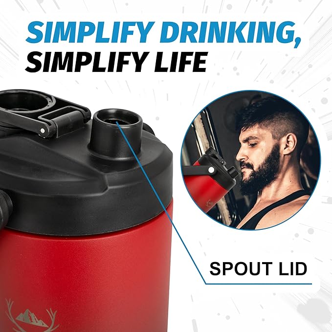 NATURE PIONEOR 64 oz Insulated Water Bottle - Double Vacuum Stainless Steel Half Gallon Water Jug with Holder/Carrier, Wide Mouth, Outdoor Sports, Hiking, Camping, Gym