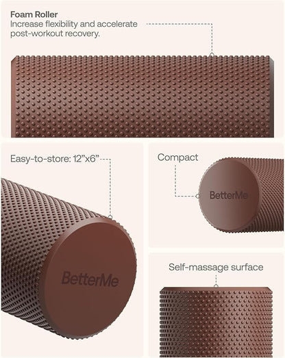 BetterMe Foam Roller for Muscle Recovery – High Density Exercise Roller for Back &Legs – Deep Tissue Massage Roller for Tension, Relief & Stretching (Chocolate Brown)