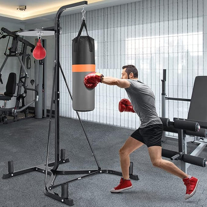 Goplus Punching Bag with Stand for Adults, Free-Standing Heavy Bag Stand with Height Adjustable Speed Bag for Boxing, Sandbag Rack Bracket Station for Home Gym Workout Fitness, Holds up to 220LBS
