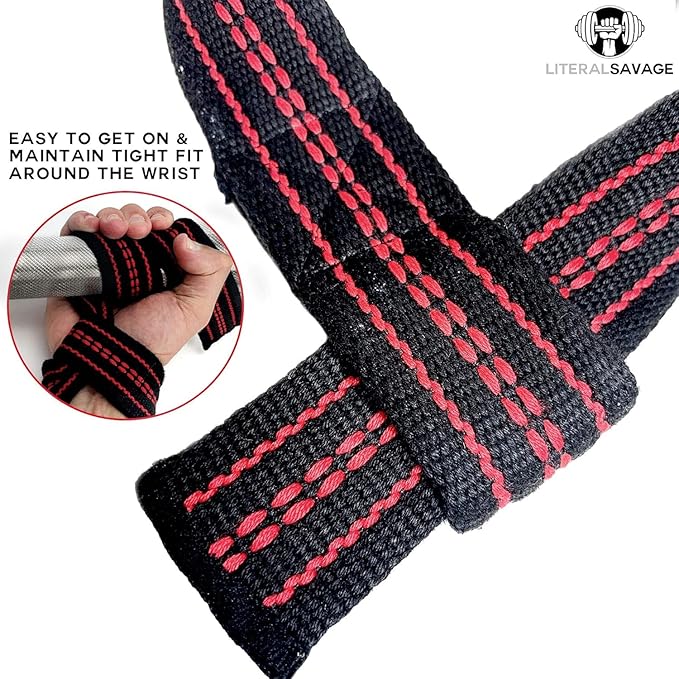 25" Powerlifting Straps (Pair) – Dominate Deadlifts with Heavy Duty Cotton Wrist Wraps – Maximum Grip Support for Strength Training & Weightlifting – Red with Padding – For All Lifters: Newbies, Pros, Young Guns & Gym Vets