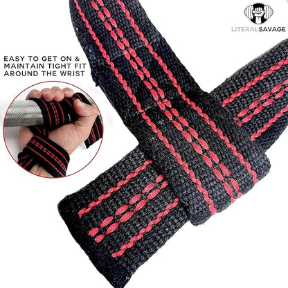 25" Powerlifting Straps (Pair) – Dominate Deadlifts with Heavy Duty Cotton Wrist Wraps – Maximum Grip Support for Strength Training & Weightlifting – Red with Padding – For All Lifters: Newbies, Pros, Young Guns & Gym Vets