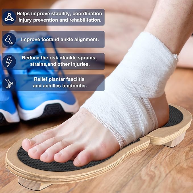 Ankle Foot Strengthener Trainer for Sprained Ankle, Ankle Balance Board for Stability Exercises, Severe Ankle Injury Rehab Physical Therapy, Anti-Slip Wood Wobble Board