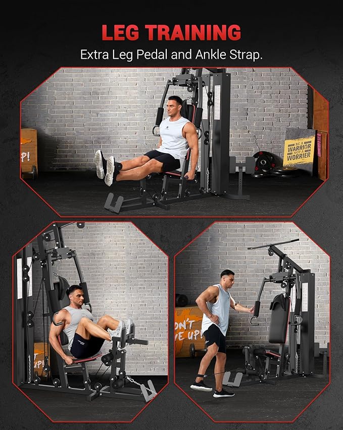 GarveeLife Home Gym Equipment Machine, Full Body Workout Machine with 150 LBS Weight Stack, Multifunctional All in One Exercise Station with Preacher Curl Pad, Leg Developer for Strength Training