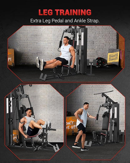 GarveeLife Home Gym Equipment Machine, Full Body Workout Machine with 150 LBS Weight Stack, Multifunctional All in One Exercise Station with Preacher Curl Pad, Leg Developer for Strength Training