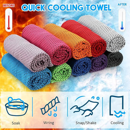 Redbaker 30 Pcs Cooling Towels 3 Sizes 40/35/31" Ice Towel Chilly Yoga Towel Microfiber Gym Towels for Neck Face Sports Workout Running Fitness Accessories, 10 Colors