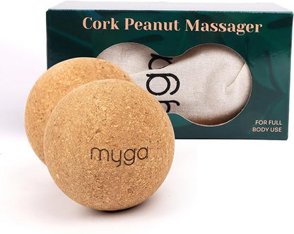 Myga - Cork Peanut Lacrosse Ball Muscle Roller Self Massager for Myofascial Release, Trigger Point Therapy and Deep Tissue Massage - 5.51" x 2.36"