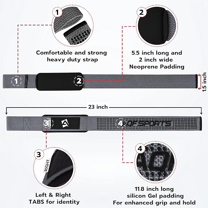 AQF Lifting Wrist Straps for Weightlifting, Powerlifting & Deadlifts – 23” Neoprene Padded Cotton Straps for Strength Training & Gym Workouts - Maximum Grip Support for Men & Women