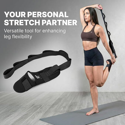 DMoose Fitness Foot & Calf Stretcher with Adjustable Padded Stretching Strap for Plantar Fasciitis, Hamstring, Heel Spurs and Achilles Tendonitis Relief - Yoga Leg Stretch Strap for Flexibility