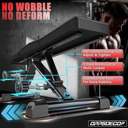 OPPSDECOR Fitness Weight Bench, 900LBS Adjustable Incline/Decline/Flat Bench with Quick Folding & Setup, Strength Training Bench Press Bench for Home Gym Full Body Workout