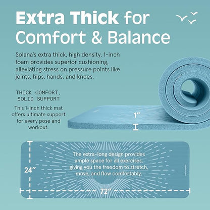 Retrospec Solana Yoga Mat 1" Thick w/Nylon Strap for Men & Women - Non Slip Exercise Mat for Home Yoga, Pilates, Stretching, Floor & Fitness Workouts
