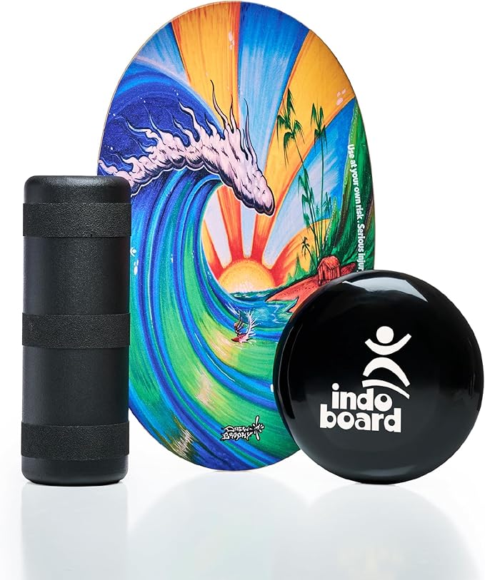 The Original Indo Board Training Package - Balance Board Trainer for Core Strength, Stability & Athletic Performance - Surfing, Skateboarding, Snowboarding, Yoga, Physical Therapy & More. Includes Board, Cushion and Roller.