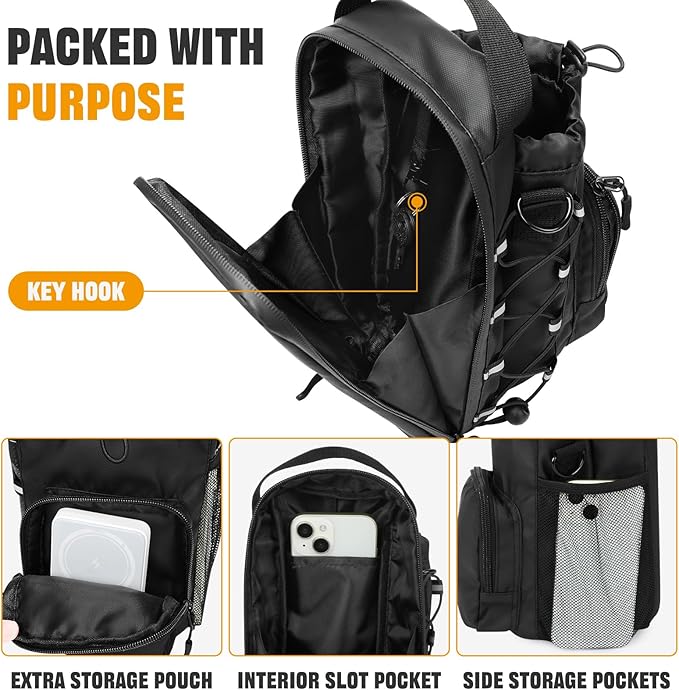 HUNTVP Magnetic Gym Bag Water Bottle Carrier Holder with Shoulder Strap & Phone Pockets, Magnetic Water Bottle Bag Pouch for Gym Fitness Essentials Accessories for Men and Women