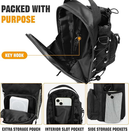 HUNTVP Magnetic Gym Bag Water Bottle Carrier Holder with Shoulder Strap & Phone Pockets, Magnetic Water Bottle Bag Pouch for Gym Fitness Essentials Accessories for Men and Women