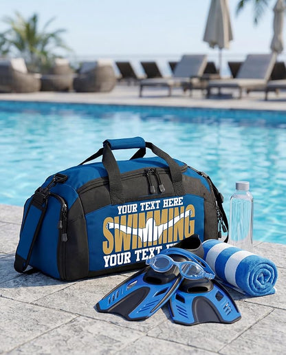 Personalized Swim Team Duffel Bag with Custom Name – Waterproof Swimming Gear Bag for Youth & Adults – Large Pool Bag with Shoe Compartment & Wet Pocket