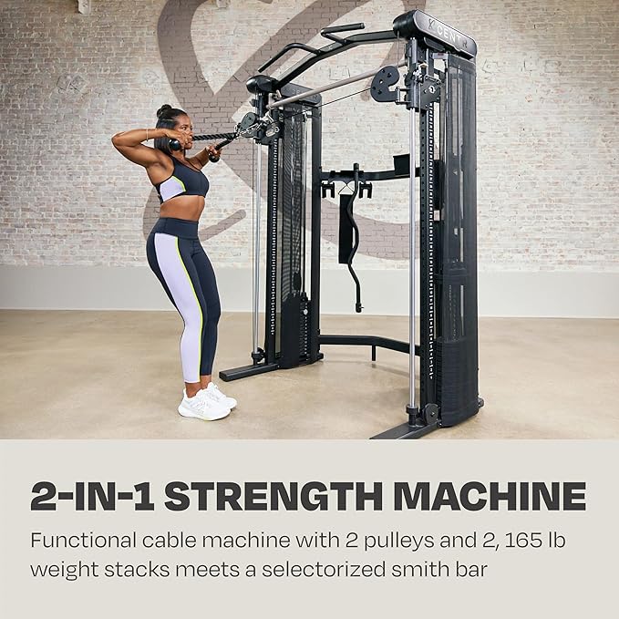 Centr Home Gym Functional Trainer - Multifunctional Cable Machine Home Gym System - Workout Weight Machine for Strength Training - Full Body Compact Exercise & Fitness Equipment Set