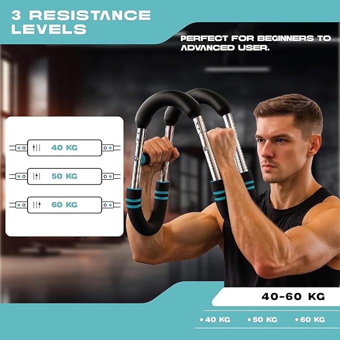 PRIMEFLOW Power Twister Bar – Adjustable 40/50/60KG Chest Expander Arm Exerciser with Heavy‑Duty Spring & Non‑Slip Handles for Upper Body Workout