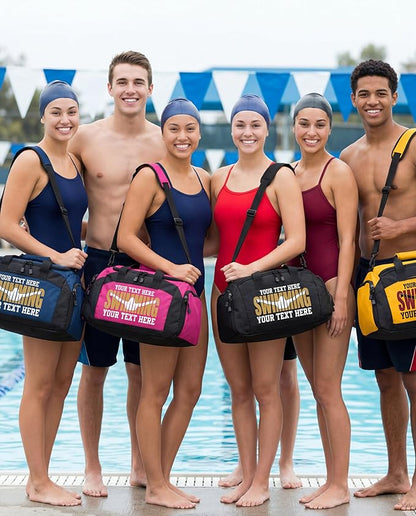 Personalized Swim Team Duffel Bag with Custom Name – Waterproof Swimming Gear Bag for Youth & Adults – Large Pool Bag with Shoe Compartment & Wet Pocket
