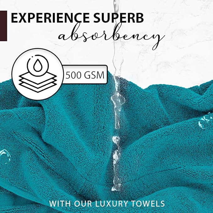 100% Cotton Bath Towels, 24x48 Pack of 6 Towels, Quick Dry, Highly Absorbent, Soft Feel Towel, Gym, Spa, Bathroom, Shower, Pool, Luxury Soft Towels (Teal, KC-2448-6-TEAL)