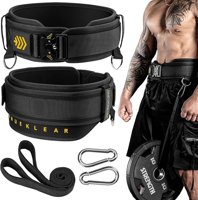 MANUEKLEAR 2-in-1 Weightlifting Belt & Dip Belt with 36.7 IN Rope, Double-Layer Weight Lifting Belts, Powerlifting Gym Weighted Belt for Pull Up Squat