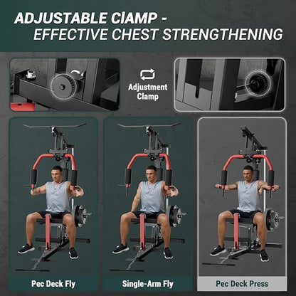 Multifunctional Home Gym Equipment - 300LBS Full Body Workout Machine with Lat Pulldown, Chest Press & Leg Extension | Fits 1" & 2" Weight Plates(not included) | Heavy-Duty Steel Frame & Pulley System