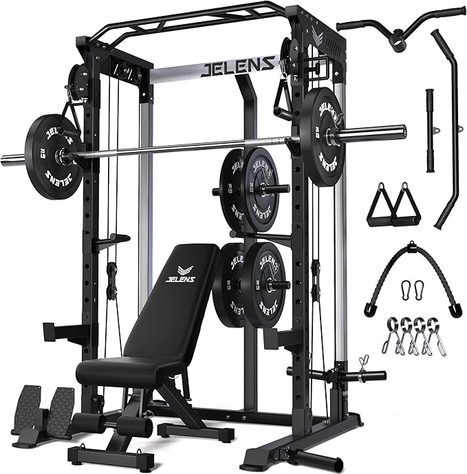 C21 Power Cage, 2000LBS Multi-Function Power Rack with Independent Dual Pulley System, All-in-One Squat Rack for Cable Crossover, Home Gym Workout Machine