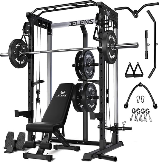 C21 Power Cage, 2000LBS Multi-Function Power Rack with Independent Dual Pulley System, All-in-One Squat Rack for Cable Crossover, Home Gym Workout Machine