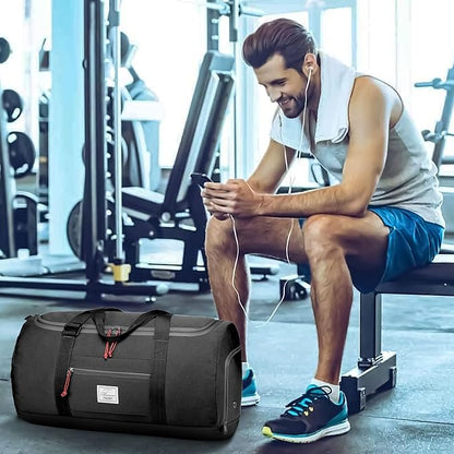 Travel Duffle Bag for Men 65L Medium Size Traveling Duffel Bag Weekender Overnight with Wet Pocket & Shoes Compartment Multifunctional Sports Gym Bags (Black)