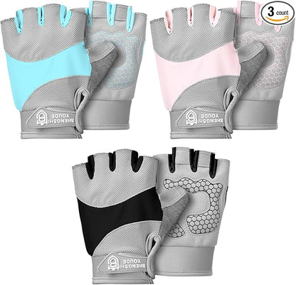 3 Pairs Weight Lifting Gloves for Men Women, Gym Workout Gloves with Full Palm Protection, Breathable Anti-Slip Fitness Glove for Training, Cycling, Pull-ups, Medium