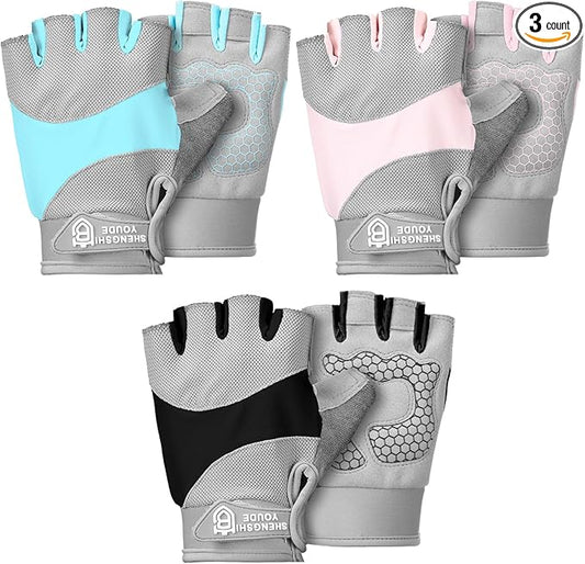 3 Pairs Weight Lifting Gloves for Men Women, Gym Workout Gloves with Full Palm Protection, Breathable Anti-Slip Fitness Glove for Training, Cycling, Pull-ups, Medium