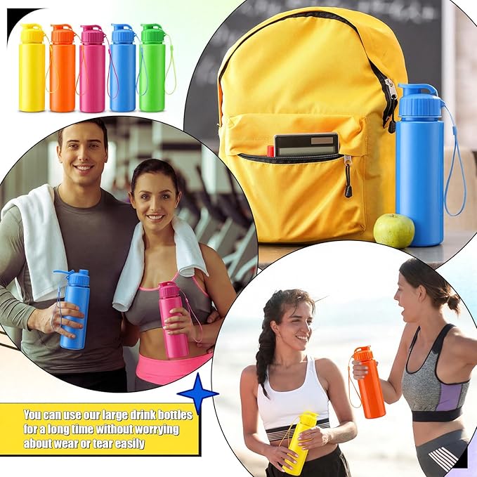 Mifoci 20 Pieces Water Bottle Bulk 17 oz Plastic Water Bottles Bulk Gym Sports Adults Reusable Large Bottles with Leak Proof Flip Top for Party Outdoor (Solid Mixed Colors)