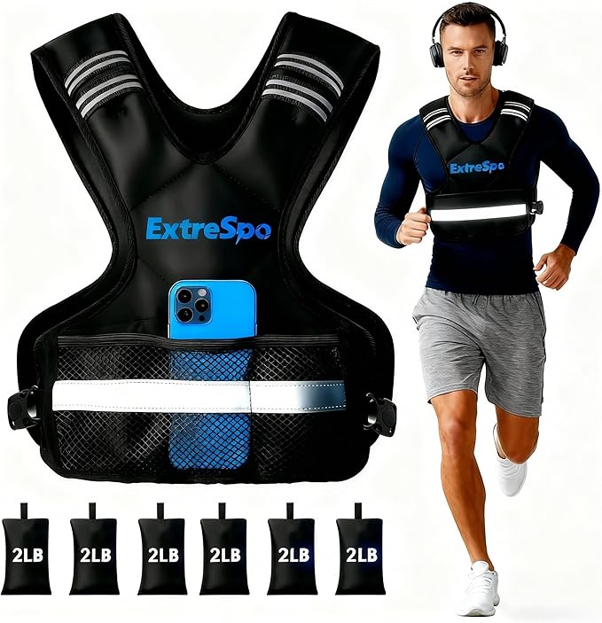 Adjustable Weighted Vest for Women and Men, 4-10lb/11-20lb/20-32lb Weight Vest with 6 Ironsand Weights, Body Weight Vest Exercise Set with Reflective Strip for Strength Training and Workout