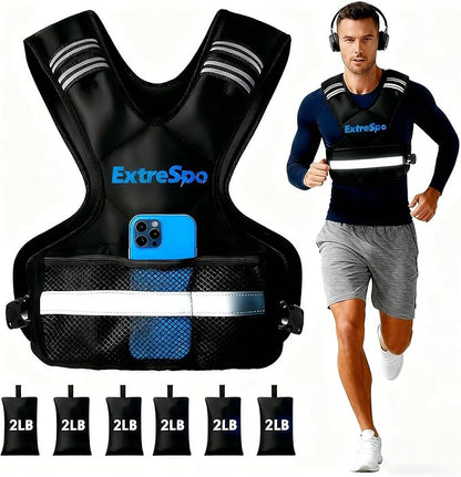 Adjustable Weighted Vest for Women and Men, 4-10lb/11-20lb/20-32lb Weight Vest with 6 Ironsand Weights, Body Weight Vest Exercise Set with Reflective Strip for Strength Training and Workout