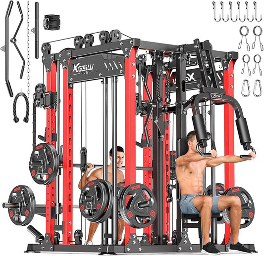 Multi-Purpose Squat Rack,Smith Machine Weight Rack Set with Cable Crossover System, Home Gym Power Racks, Power Racks and Packages