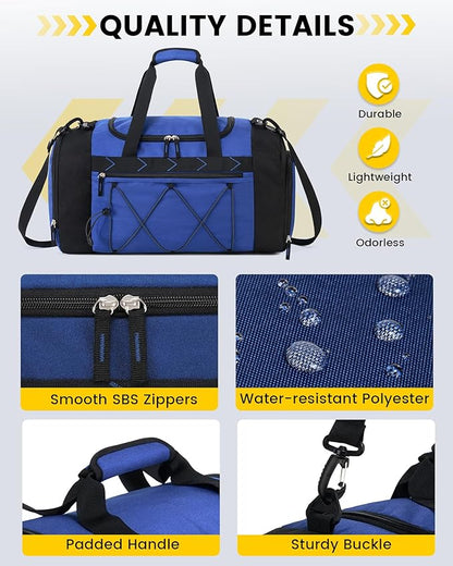 Vorspack Gym Bag for Men - 21 Inches Duffle Bag for Travel Water-resistant Travel Bag with Shoe Compartment Wet Pocket Duffel Bag for Gym Sports Travel Weekender Overnight - Blue