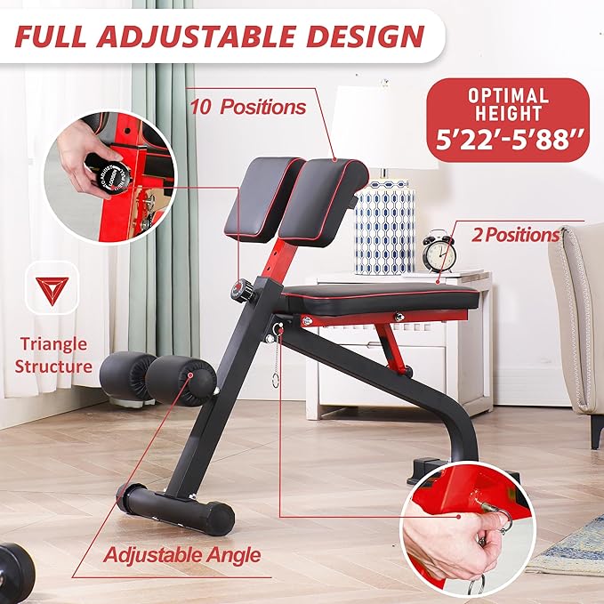 BODYRHYTHM Compact Adjustable Weight Bench for Full Body Strength Training, Ab/Back Hyper Roman Chair, Adjustable Ab Sit up Bench, Incline Decline Bench, Flat Bench, Hyperextension Bench, Back Extension Machine