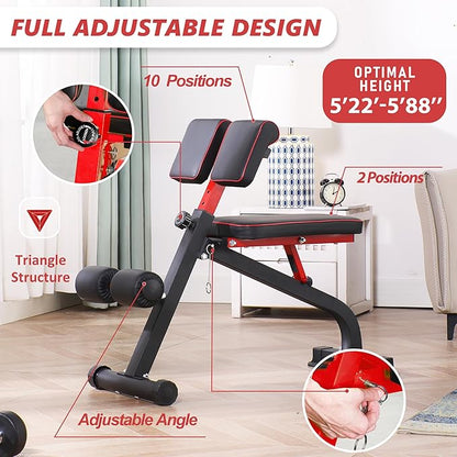 BODYRHYTHM Compact Adjustable Weight Bench for Full Body Strength Training, Ab/Back Hyper Roman Chair, Adjustable Ab Sit up Bench, Incline Decline Bench, Flat Bench, Hyperextension Bench, Back Extension Machine