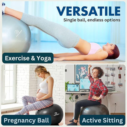 ProBody Pilates Yoga Ball Chair, Exercise Ball Chair with Base or Stand for Home Office Desk Sitting or Workout, 65cm Antiburst Balance & Stability Ball Seat, Large Gym Ball for Back, Abs