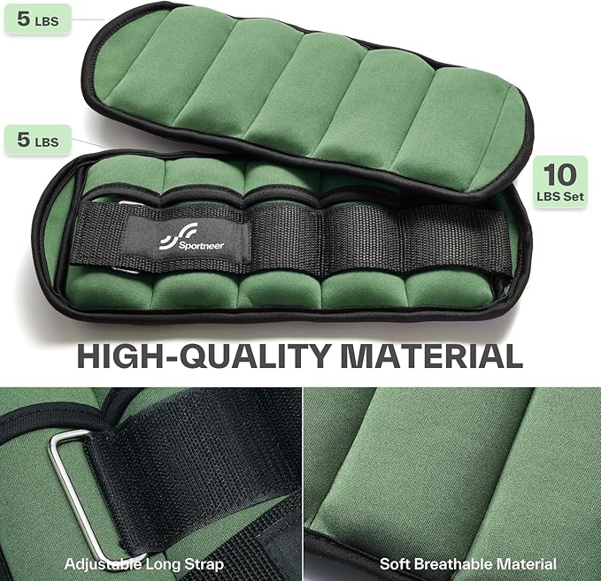 Sportneer Adjustable Ankle Weights Set - 1 Pair (2-10 lbs) Removable Sandbags for Women & Men, Comfortable Neoprene Leg Weights for Walking, Running, Pilates, Yoga, Home Workout & Physical Therapy