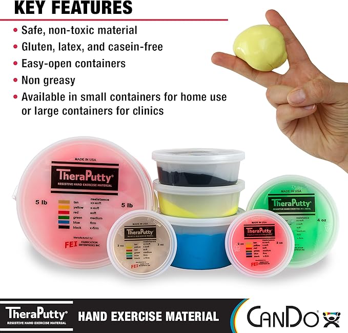 CanDo TheraPutty Standard Hand Exercise Putty For Rehabilitation, Exercises, Hand Therapy, Occupational Therapy, Hand Strengthening, Improve Motor Skills, Stress Relief